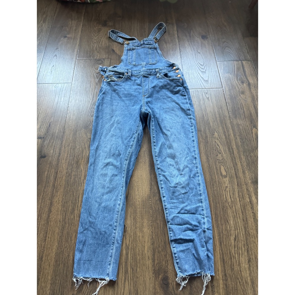 Universal Thread Medium Wash Denim Overalls Raw Hem Straight Leg Womens 4/27R